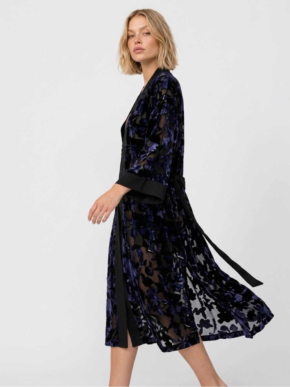 Victoria's Secret Velvet Floral Sheer Robe - Navy & Black